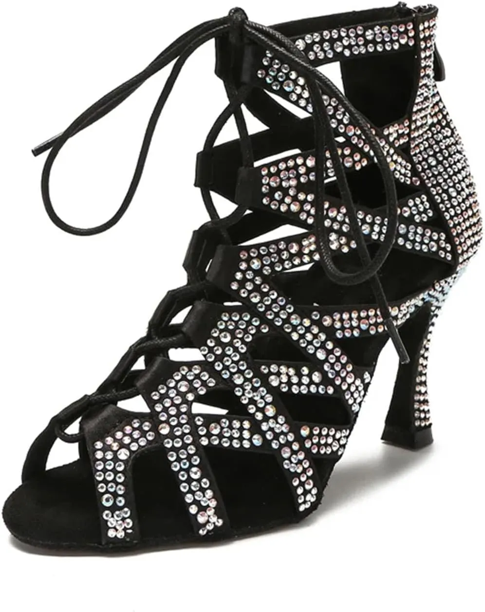 Women's Velvet Performance Sandals - Breathable Mesh Panels with Crystal Laces for Dance Rehearsals (6CM/2.36")