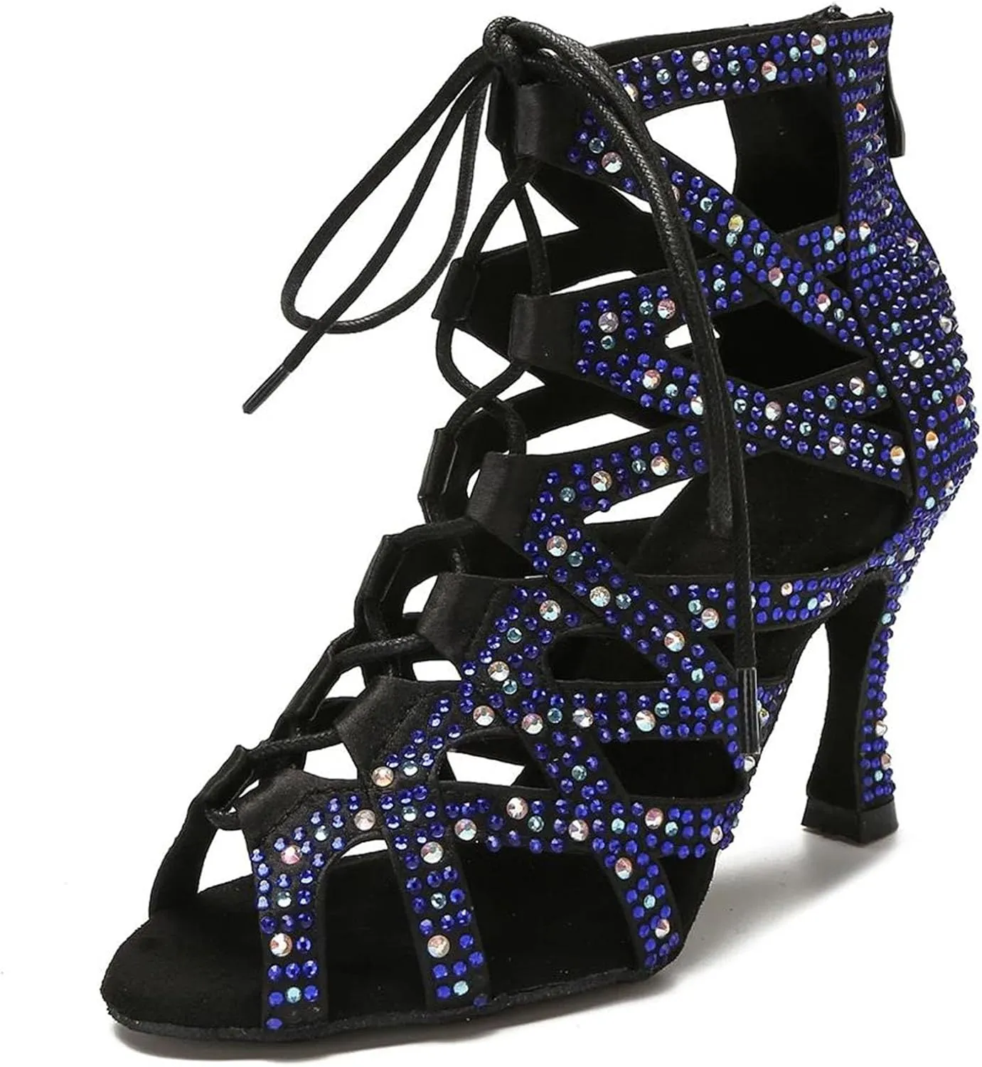 Women's Velvet Performance Sandals - Breathable Mesh Panels with Crystal Laces for Dance Rehearsals (6CM/2.36")