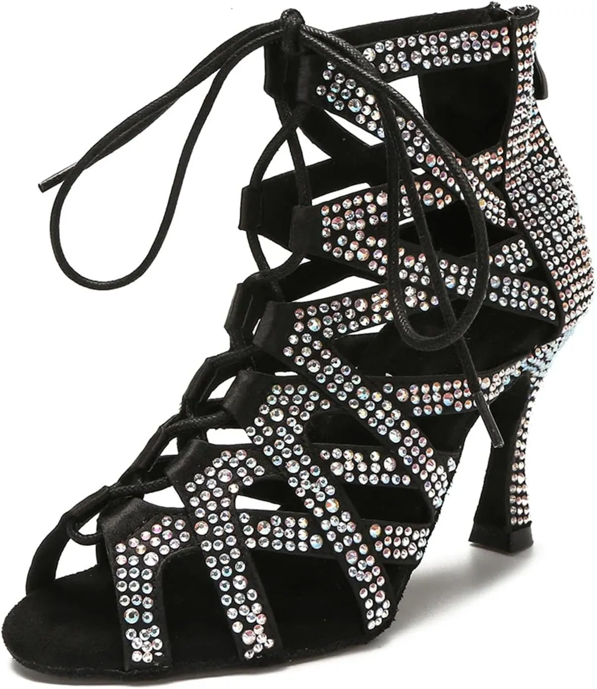 Women's Velvet Performance Sandals - Breathable Mesh Panels with Crystal Laces for Dance Rehearsals (6CM/2.36")