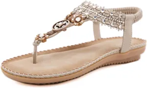 Women's Wedding Sandals Crystal with Rhinestone Beaded Bohemian Dress Flip-flop Gladiator Shoes Plus-size