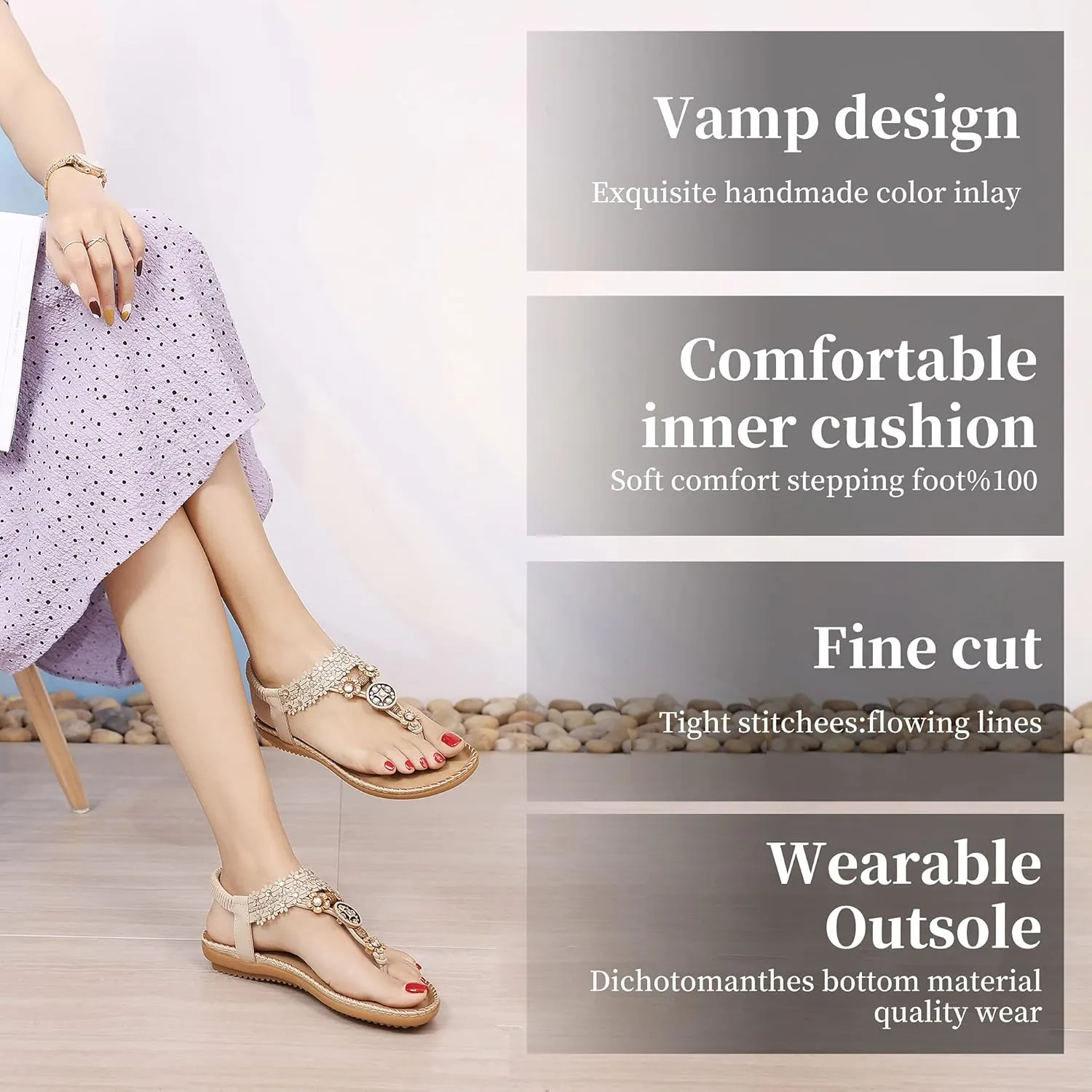 Women's Wedding Sandals Crystal with Rhinestone Beaded Bohemian Dress Flip-flop Gladiator Shoes Plus-size