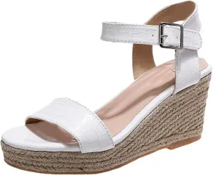 Women's Wedge Sandals Platform Espadrilles Sandals Elasitc Ankle Strap Open Toe High Heels, Casual Summer Walking Wedges Breathable Comfort Wear Shoes