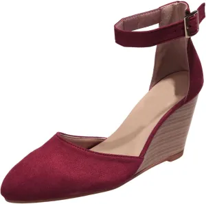 Womens Wedge Shoes Closed Toe Ankle Strap Buckle High Heels Pointed Toe Wedges Chunky Sandals Comfortable Office Wedding Dress Shoes