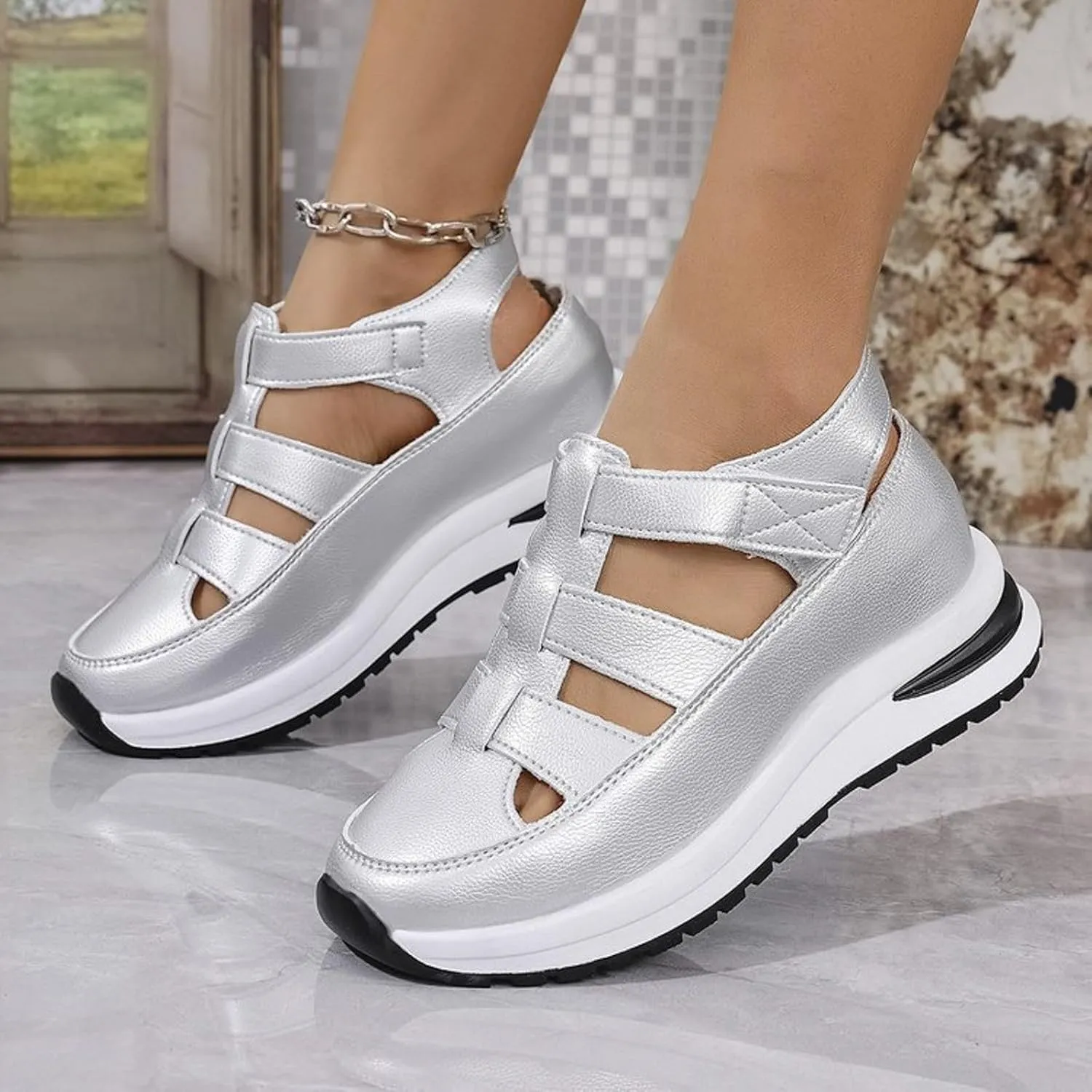 Women's Wedges Sandals Breathable Comfortable Platform Closed Toe Non Slip Sneakers Casual Hollow Out Sandals