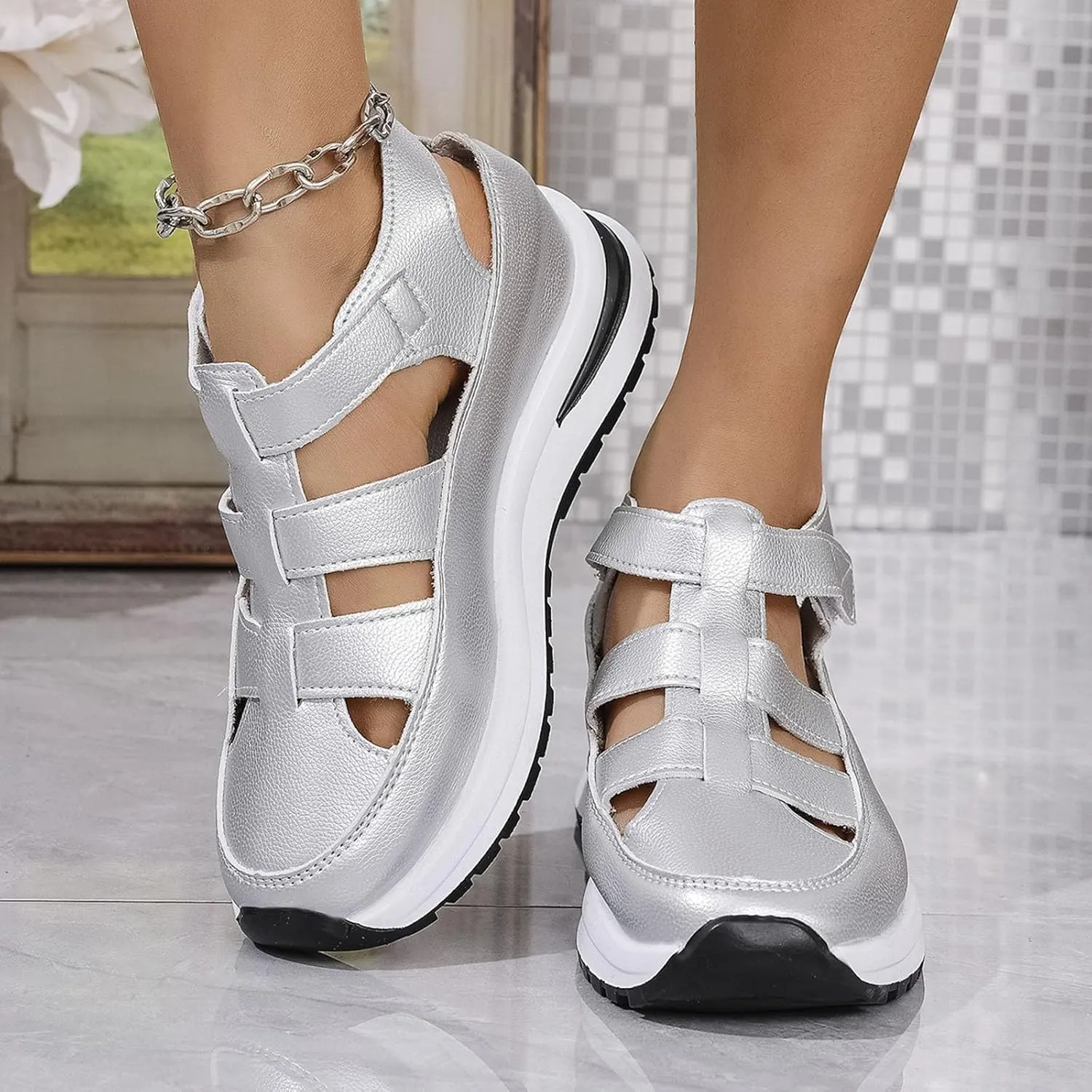 Women's Wedges Sandals Breathable Comfortable Platform Closed Toe Non Slip Sneakers Casual Hollow Out Sandals