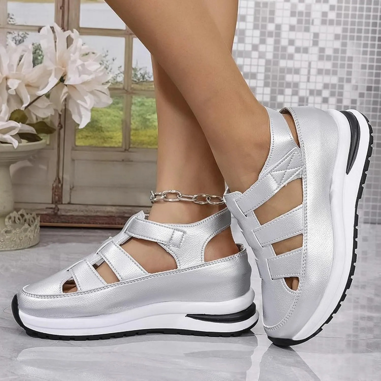 Women's Wedges Sandals Breathable Comfortable Platform Closed Toe Non Slip Sneakers Casual Hollow Out Sandals
