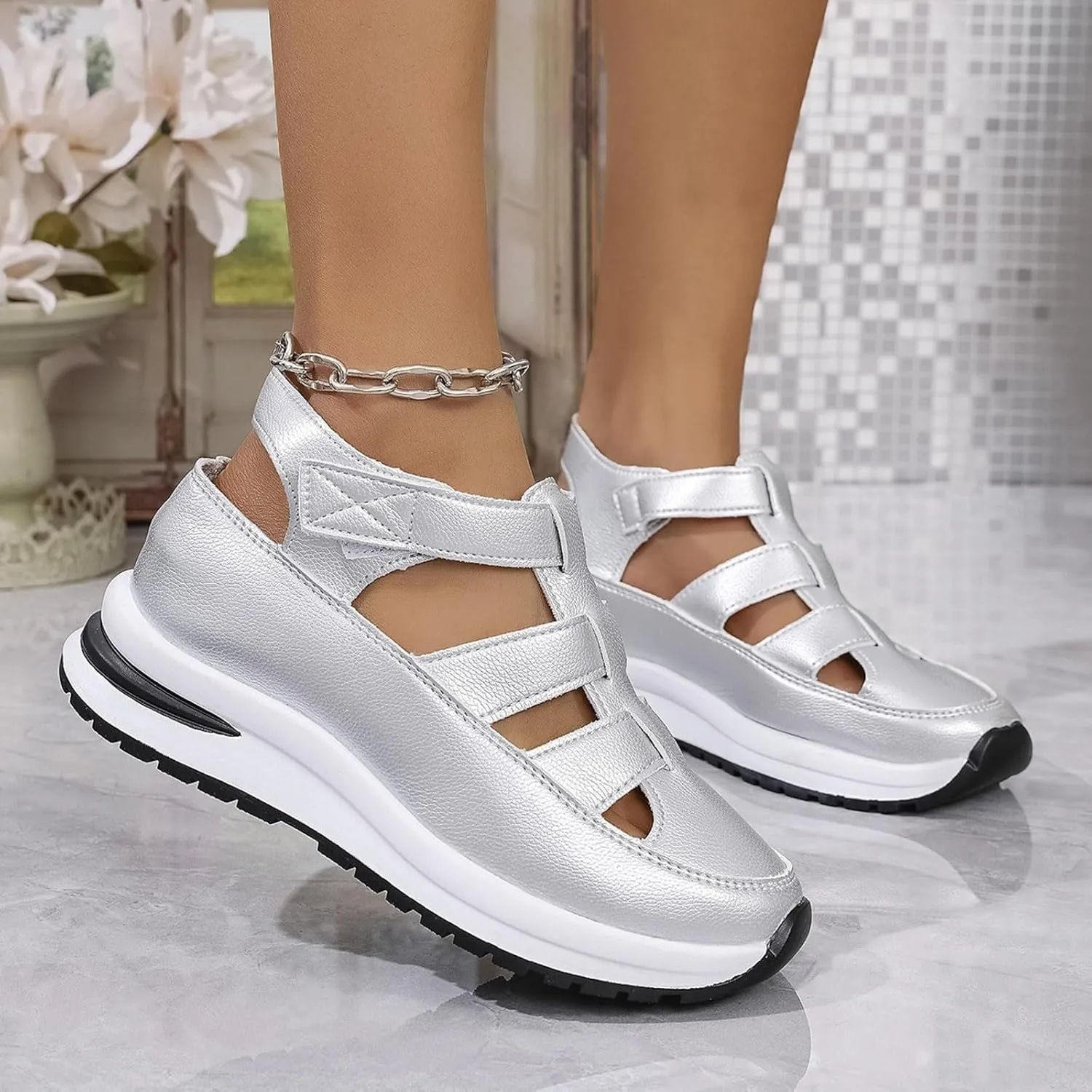 Women's Wedges Sandals Breathable Comfortable Platform Closed Toe Non Slip Sneakers Casual Hollow Out Sandals