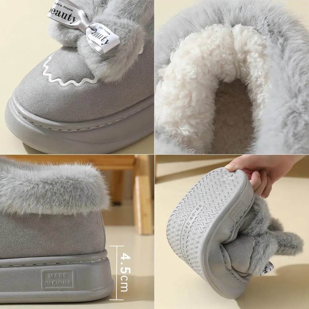 Women's Winter Short Bootie Slippers Cute Rabbit Warm Non-Slip House Shoes Plush Lining Home Slipper Bunny Boots Indoor Outdoor