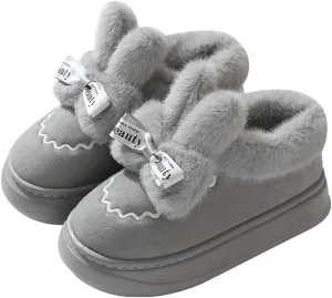 Women's Winter Short Bootie Slippers Cute Rabbit Warm Non-Slip House Shoes Plush Lining Home Slipper Bunny Boots Indoor Outdoor