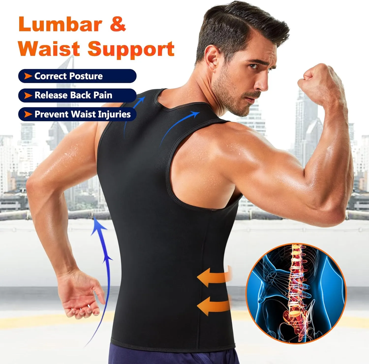 Wonderience Men Waist Trainer Vest Hot Neoprene Sauna Suit Corset Body Shaper Zipper Tank Top Workout Shirt