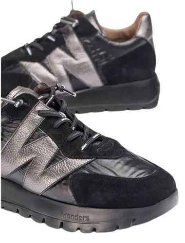Wonders Ladies Trainers - A-2464 - Black Metallic