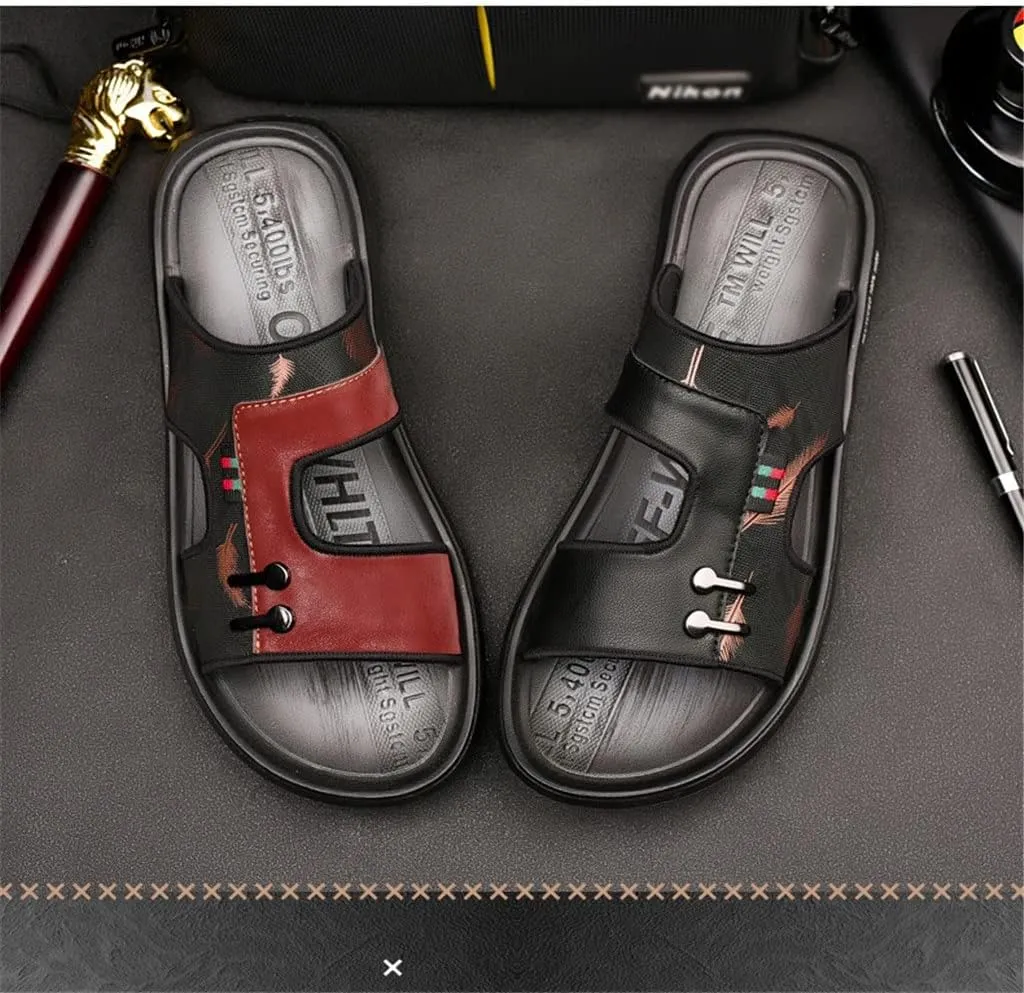 Woven Mesh Flip Flops Men Slippers Home Sandals PU Leather Print Men Shoes Sandalias(D,8)