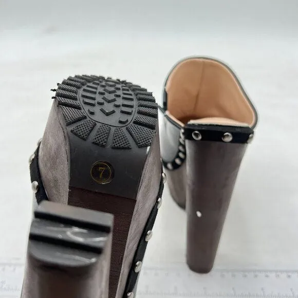 XYD Black Cork Platform Super High Heels Mule Studded Round Toe Slides Sandals