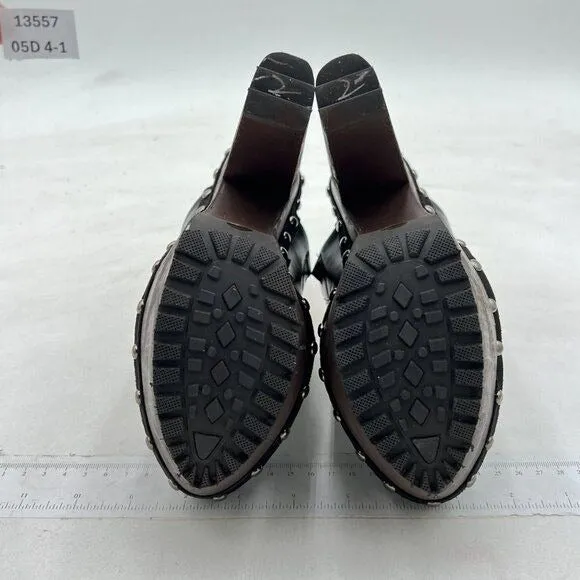 XYD Black Cork Platform Super High Heels Mule Studded Round Toe Slides Sandals
