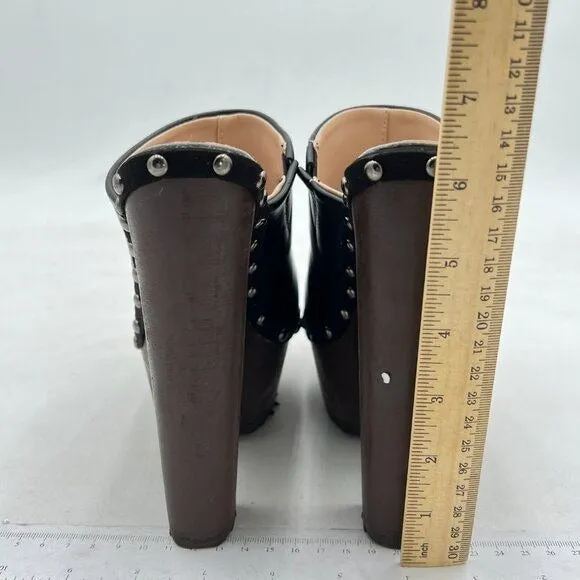 XYD Black Cork Platform Super High Heels Mule Studded Round Toe Slides Sandals