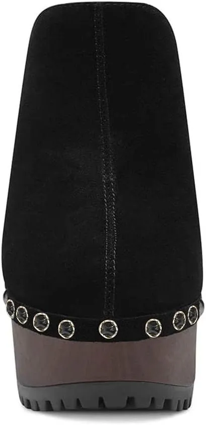 XYD Cork Platform Super High Heels Mules for Women Chunky Block Studded Closed Round Toe Slides Sandals Backless Fashion Dress Club Shoes