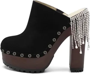 XYD Cork Platform Super High Heels Mules for Women Chunky Block Studded Closed Round Toe Slides Sandals Backless Fashion Dress Club Shoes