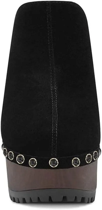 XYD Cork Platform Super High Heels Mules for Women Chunky Block Studded Closed Round Toe Slides Sandals Backless Fashion Dress Club Shoes