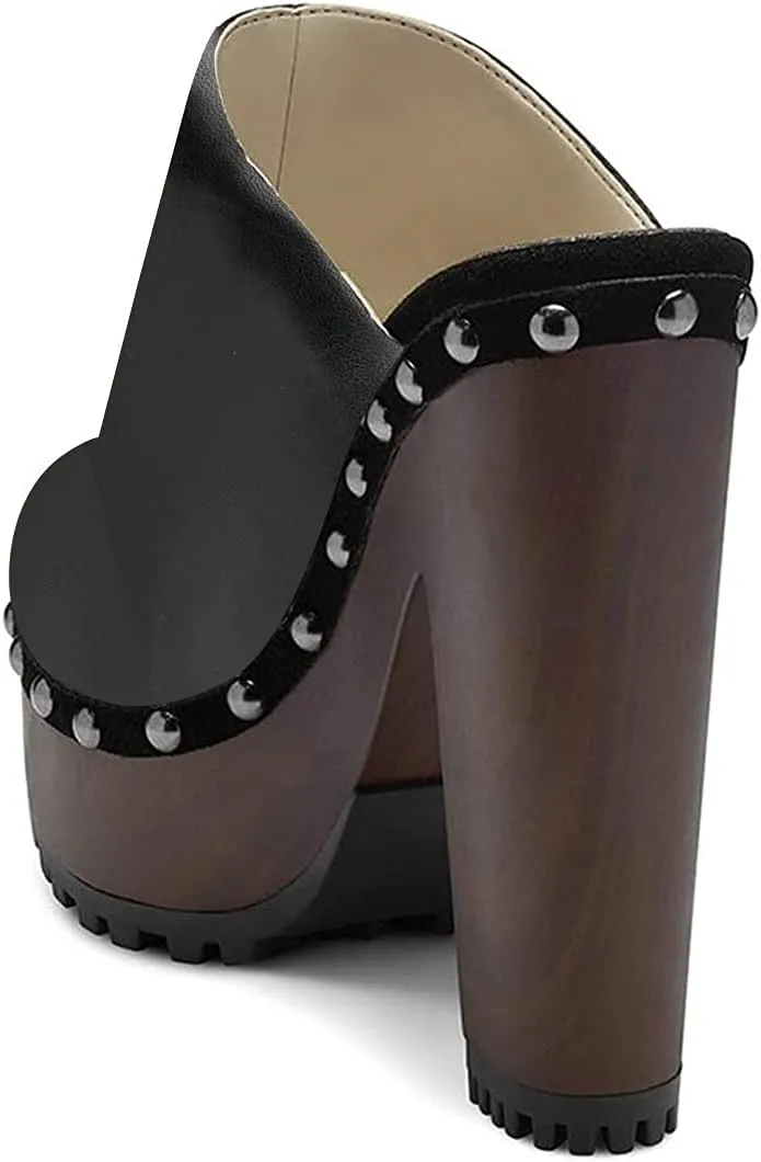 XYD Cork Platform Super High Heels Mules for Women Chunky Block Studded Closed Round Toe Slides Sandals Backless Fashion Dress Club Shoes