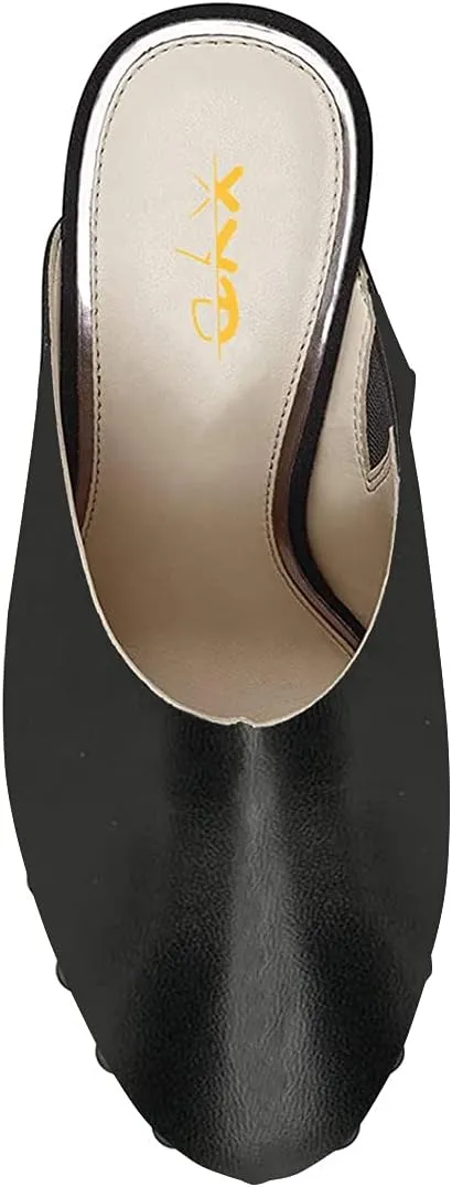 XYD Cork Platform Super High Heels Mules for Women Chunky Block Studded Closed Round Toe Slides Sandals Backless Fashion Dress Club Shoes