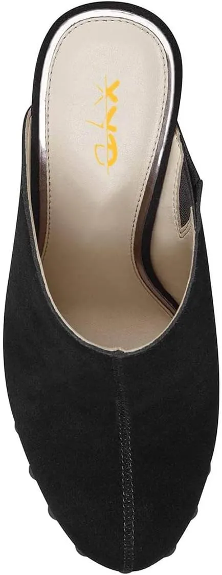 XYD Cork Platform Super High Heels Mules for Women Chunky Block Studded Closed Round Toe Slides Sandals Backless Fashion Dress Club Shoes