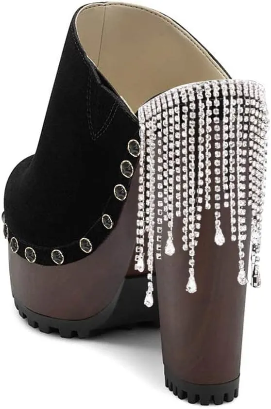 XYD Cork Platform Super High Heels Mules for Women Chunky Block Studded Closed Round Toe Slides Sandals Backless Fashion Dress Club Shoes