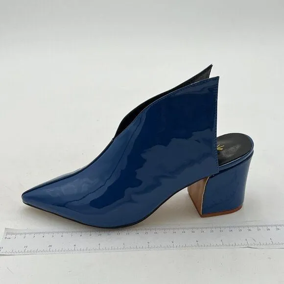 XYD Navy Pointed Toe Thick Block Heels V Cut Backless Mule Office Shoes