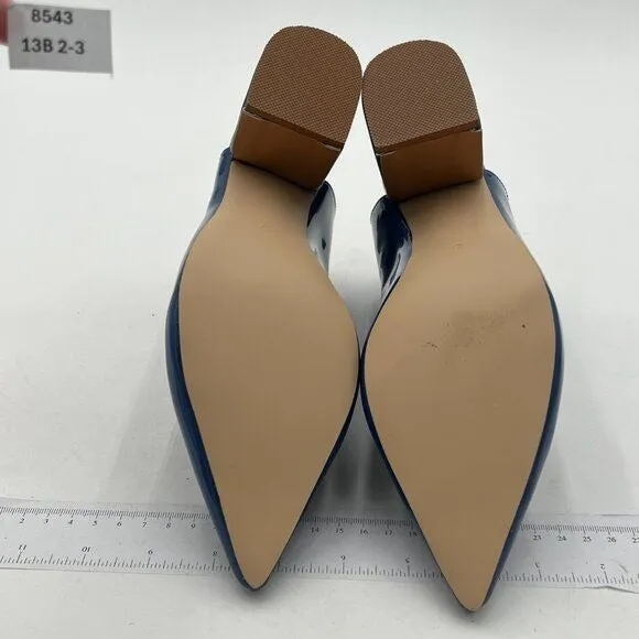 XYD Navy Pointed Toe Thick Block Heels V Cut Backless Mule Office Shoes