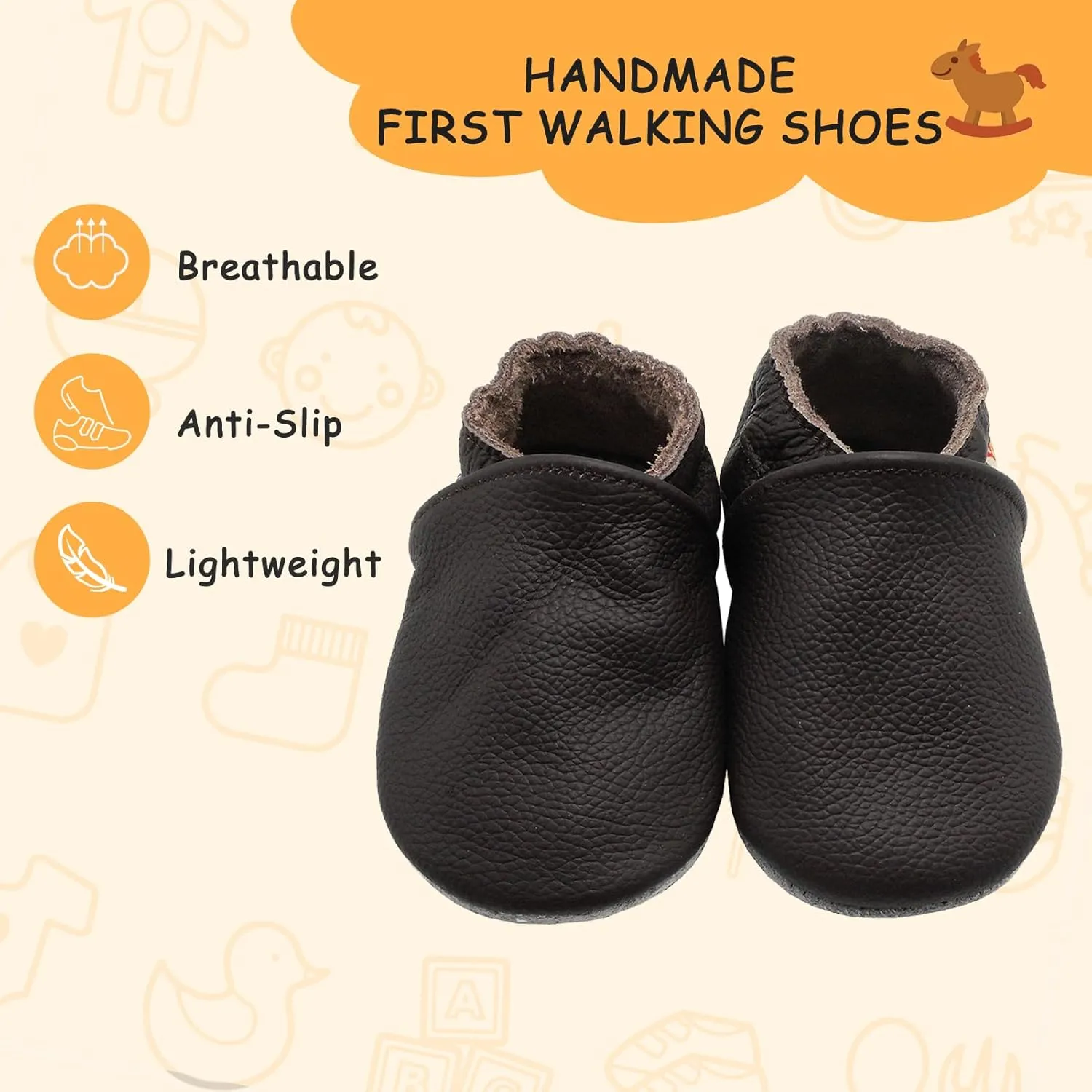 YALION Soft Leather Baby Shoes Moccasins Slip-on Boys Girls Slippers with Elastic Ankle, Anti-Slip First Walking Crib Shoes for Infant Toddlers