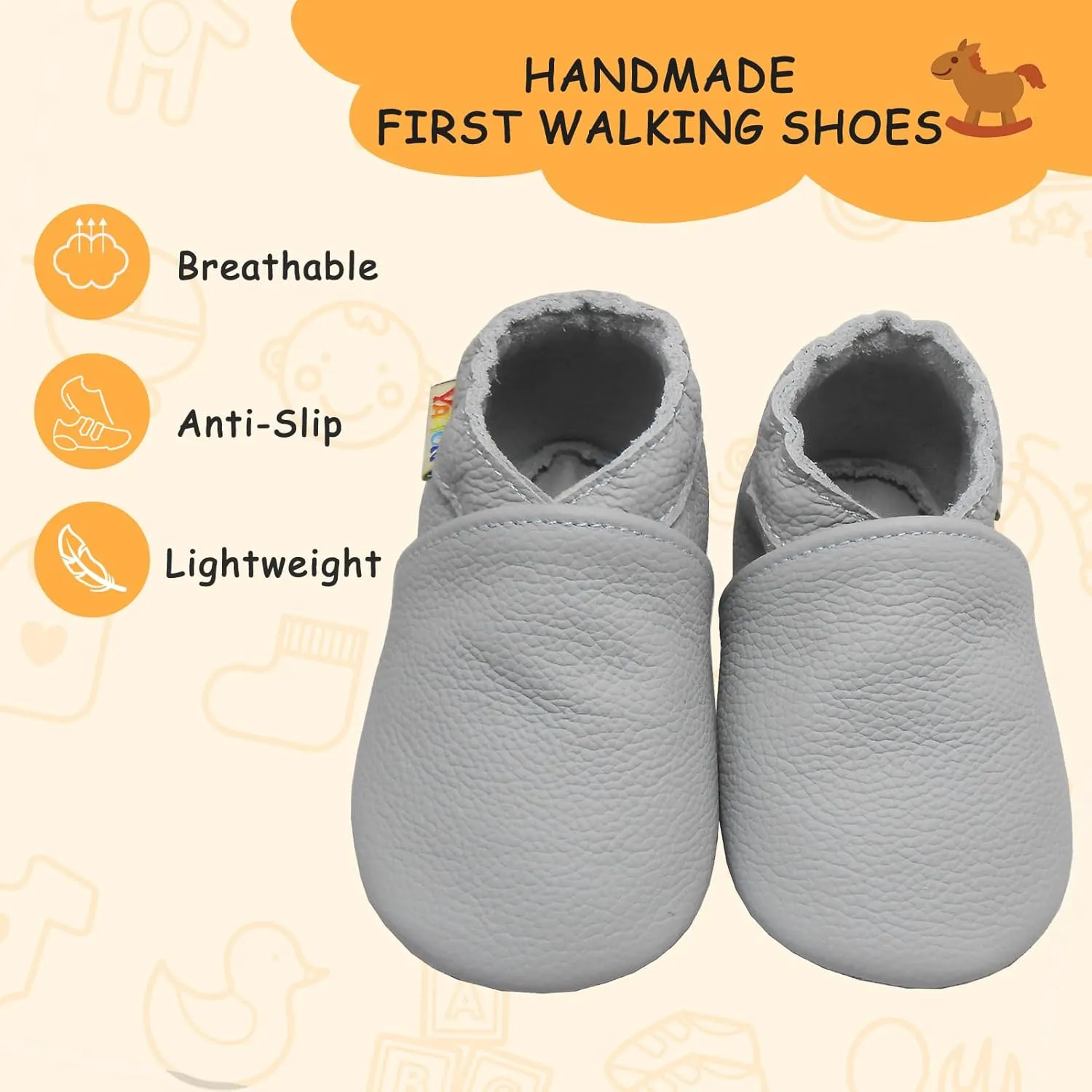 YALION Soft Leather Baby Shoes Moccasins Slip-on Boys Girls Slippers with Elastic Ankle, Anti-Slip First Walking Crib Shoes for Infant Toddlers