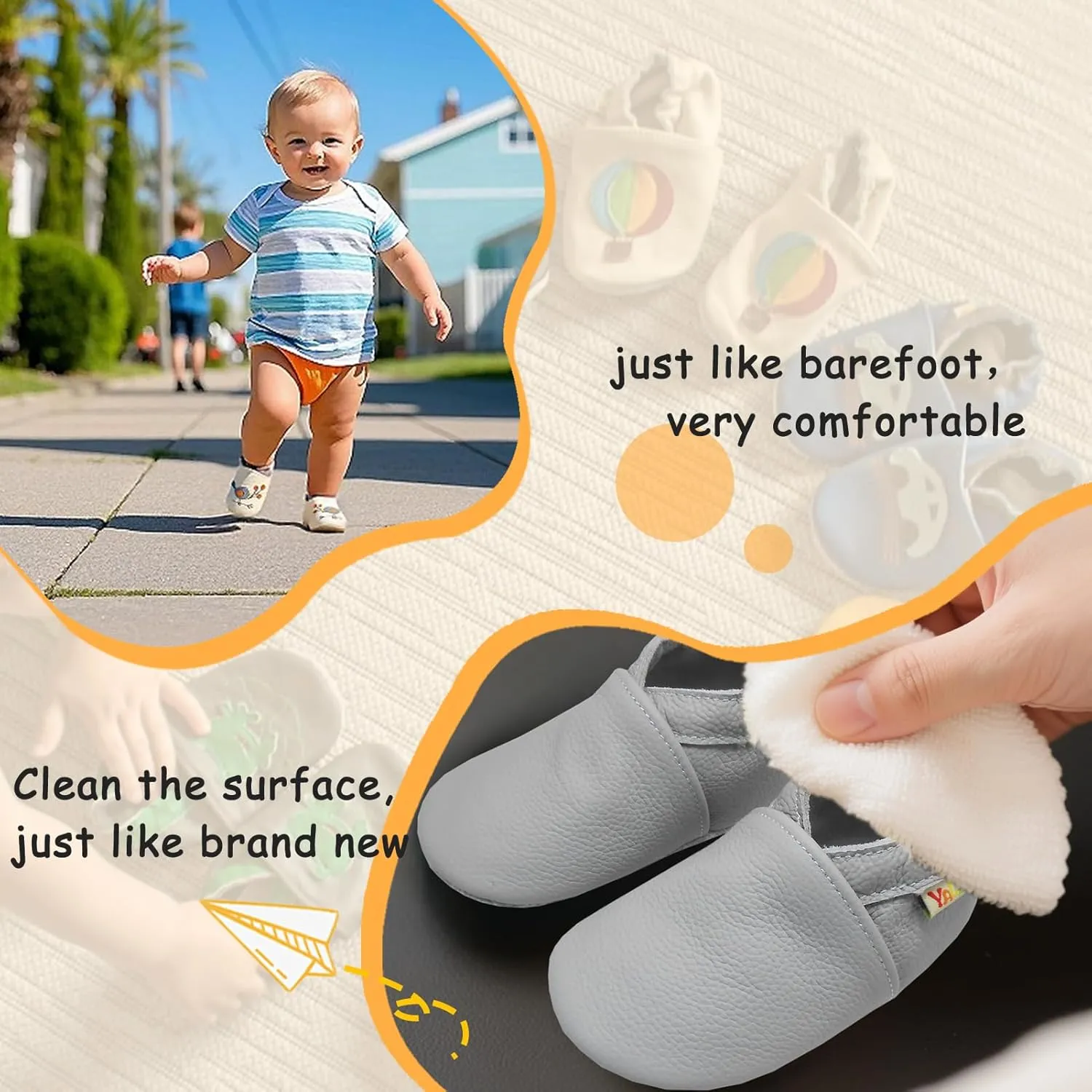 YALION Soft Leather Baby Shoes Moccasins Slip-on Boys Girls Slippers with Elastic Ankle, Anti-Slip First Walking Crib Shoes for Infant Toddlers