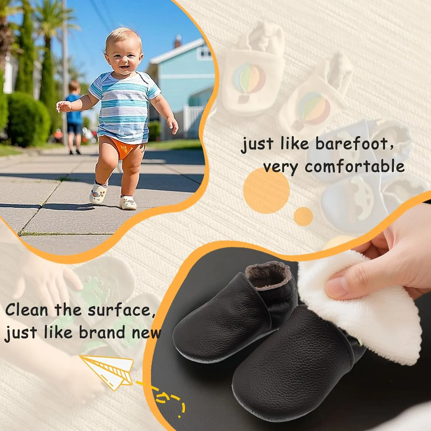 YALION Soft Leather Baby Shoes Moccasins Slip-on Boys Girls Slippers with Elastic Ankle, Anti-Slip First Walking Crib Shoes for Infant Toddlers