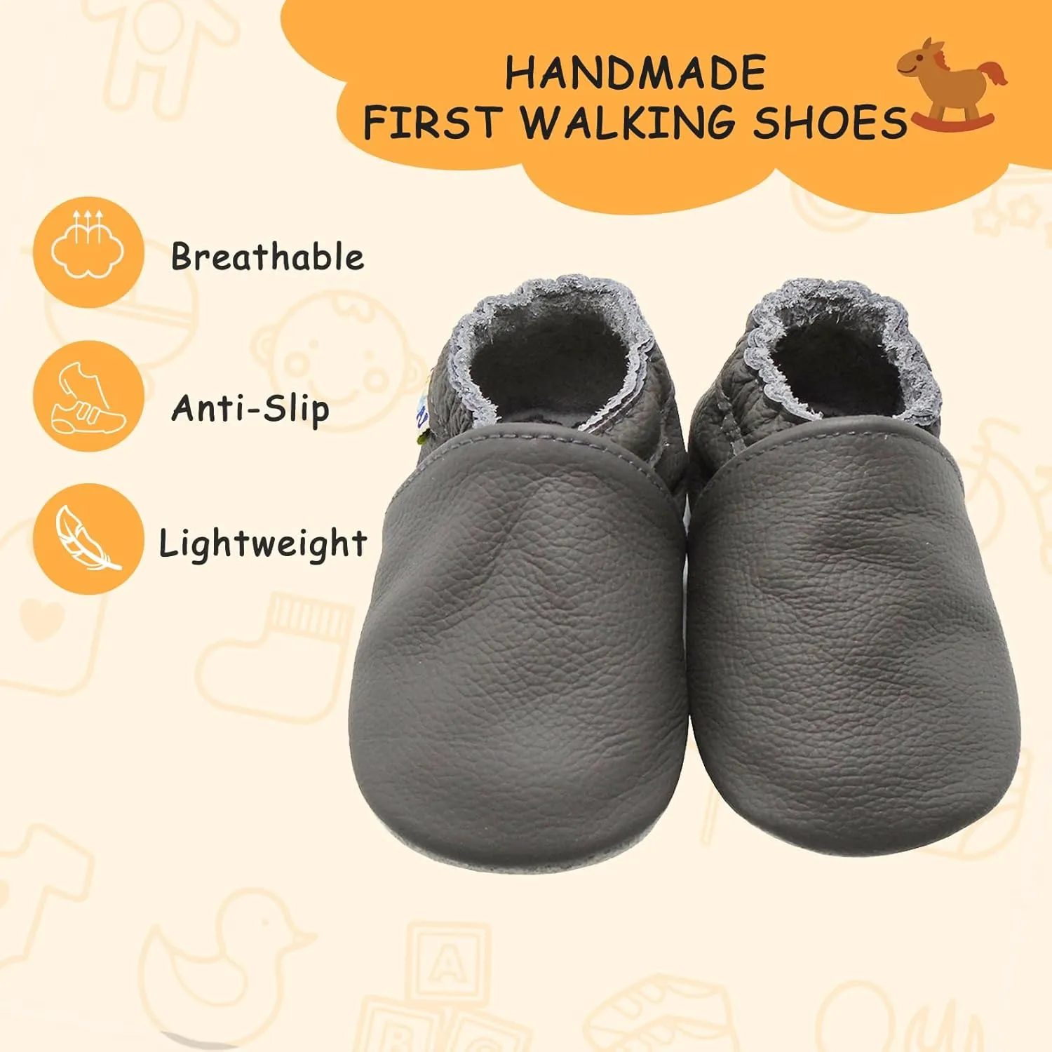 YALION Soft Leather Baby Shoes Moccasins Slip-on Boys Girls Slippers with Elastic Ankle, Anti-Slip First Walking Crib Shoes for Infant Toddlers