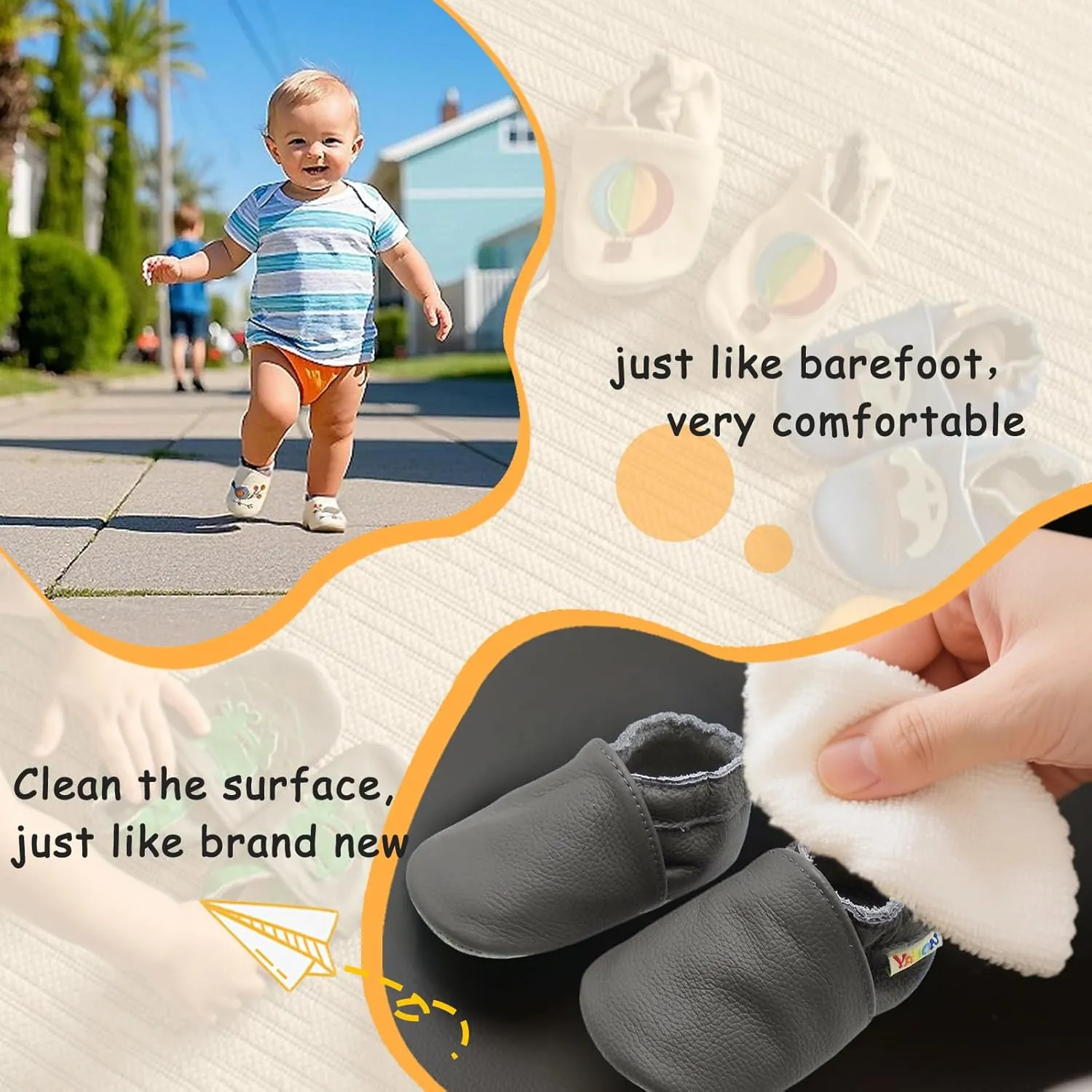 YALION Soft Leather Baby Shoes Moccasins Slip-on Boys Girls Slippers with Elastic Ankle, Anti-Slip First Walking Crib Shoes for Infant Toddlers