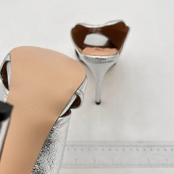 YDN Silver Open Toe Stiletto High Heels Backless Mule Slip On Slide Sandal