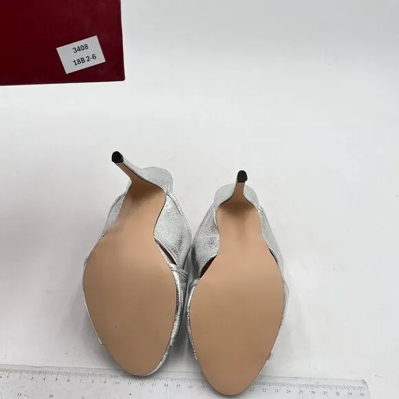 YDN Silver Open Toe Stiletto High Heels Backless Mule Slip On Slide Sandal