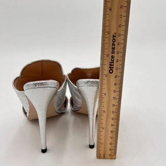 YDN Silver Open Toe Stiletto High Heels Backless Mule Slip On Slide Sandal