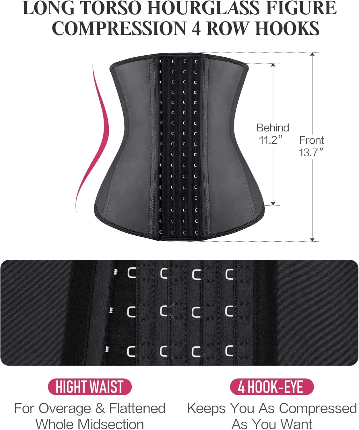 YIANNA Waist Trainer for Women Latex Underbust Waist Corsets Cincher Hourglass Body Shaper 4 Hooks