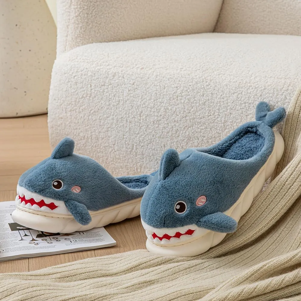 YILANLAN Women Men Slippes Cute Animal Shark Slippers Adult Cozy Plush Warm Winter House Slippers