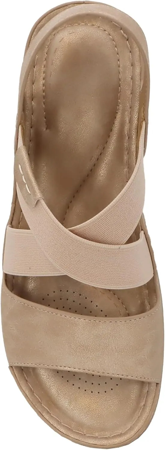 YOKI NOMI-02 Women’s Comfort Elastic Criss Cross Wedge Sandals, Women’s Sandals Comfortable, Summer Sandals