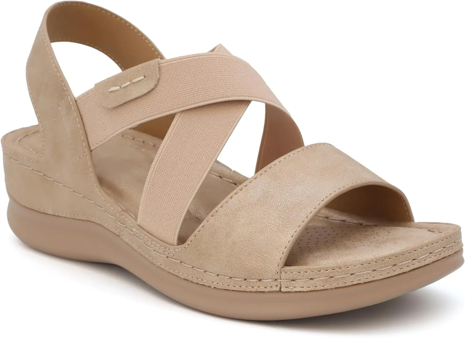 YOKI NOMI-02 Women’s Comfort Elastic Criss Cross Wedge Sandals, Women’s Sandals Comfortable, Summer Sandals