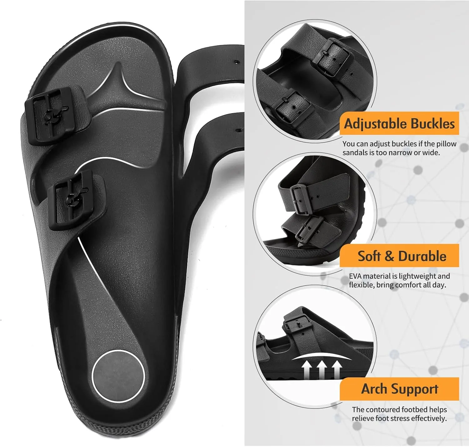 YUHITYGZGS Unisex Comfortable EVA Sandals with Arch Support, Adjustable Buckle, Summer Beach Slide Sandal for Women and Men