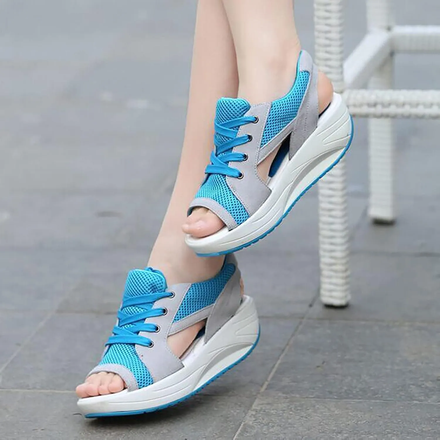 ZDLJYL Women Contrast Paneled Cutout Lace-Up Muffin Sandals,Women Causal Summer Toe Platform Sandals Sport Wedges Sandals
