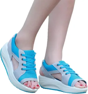 ZDLJYL Women Contrast Paneled Cutout Lace-Up Muffin Sandals,Women Causal Summer Toe Platform Sandals Sport Wedges Sandals