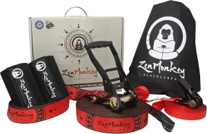 ZenMonkey Slackline Kit with Overhead Training Line, Arm Trainer, Tree Protectors, Cloth Carry Bag and Instructions, 60 Foot - Easy Setup for The Family, Kids and Adults