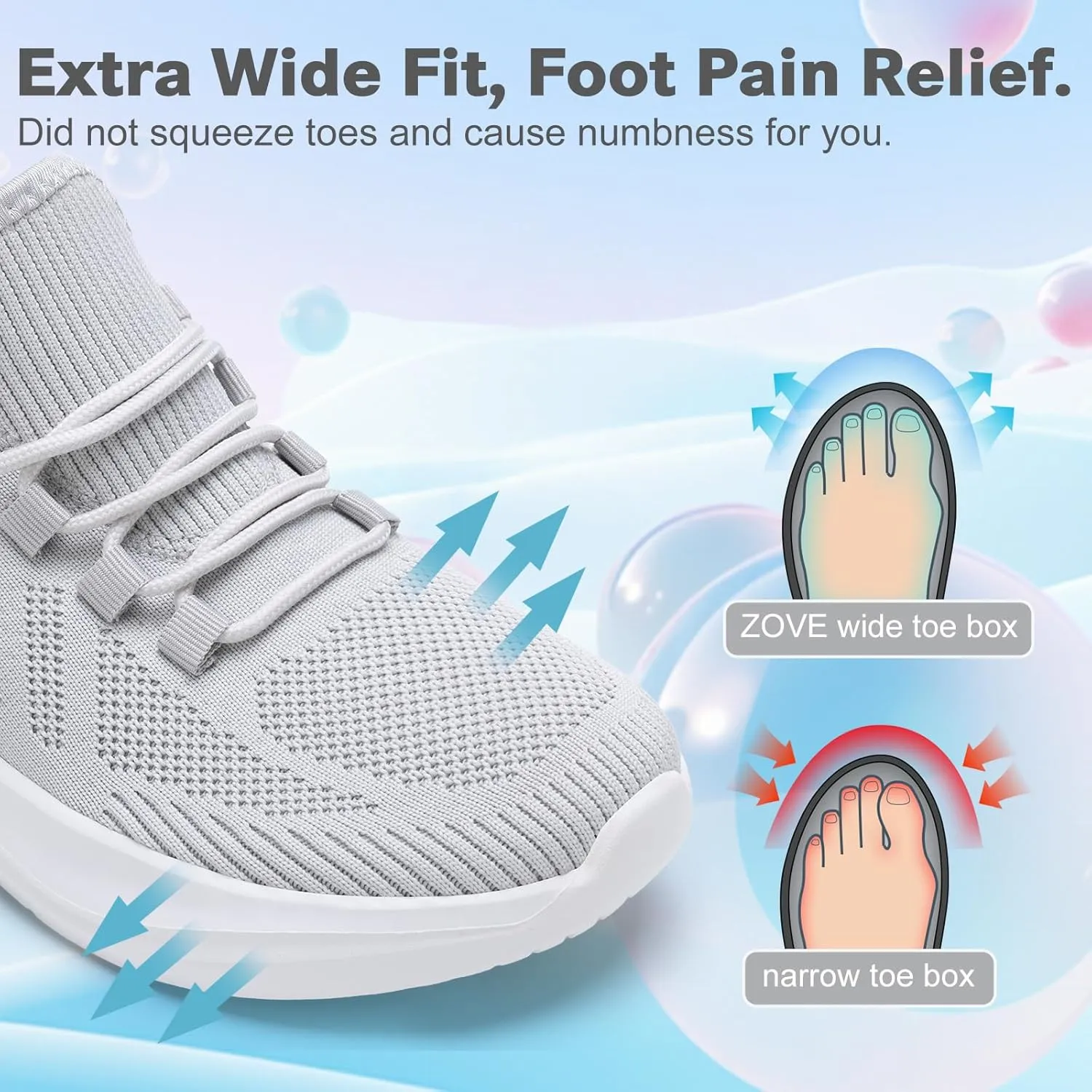 ZOVE Wide Toe Box Shoes Women Extra Wide Width Tennis Sneakers Ultra Light Running Shoes for Women Non-Slip Diabetic Walking Gym Workout Trainer