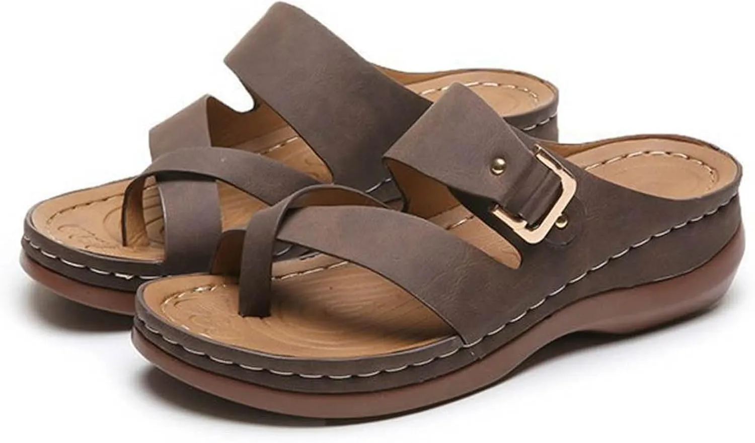 ZSpzx Women Wedge Sandals 2025,Comfortable Plantar Fasciitis Arch Support Orthopedic Slides Breathable Indoor/Outdoor Daily Wear Beach Vacation Slippers Soft Cushion Fashion Toe Ring Slip-On Casual