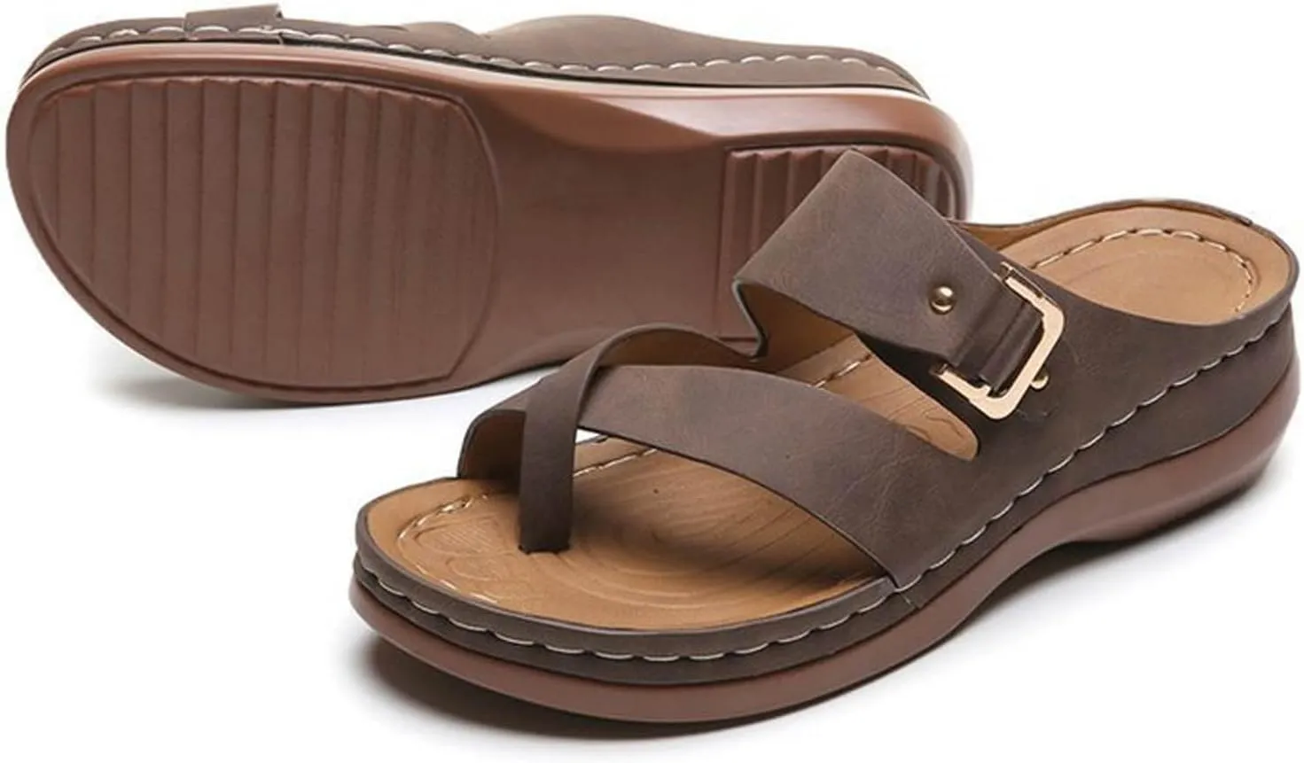 ZSpzx Women Wedge Sandals 2025,Comfortable Plantar Fasciitis Arch Support Orthopedic Slides Breathable Indoor/Outdoor Daily Wear Beach Vacation Slippers Soft Cushion Fashion Toe Ring Slip-On Casual