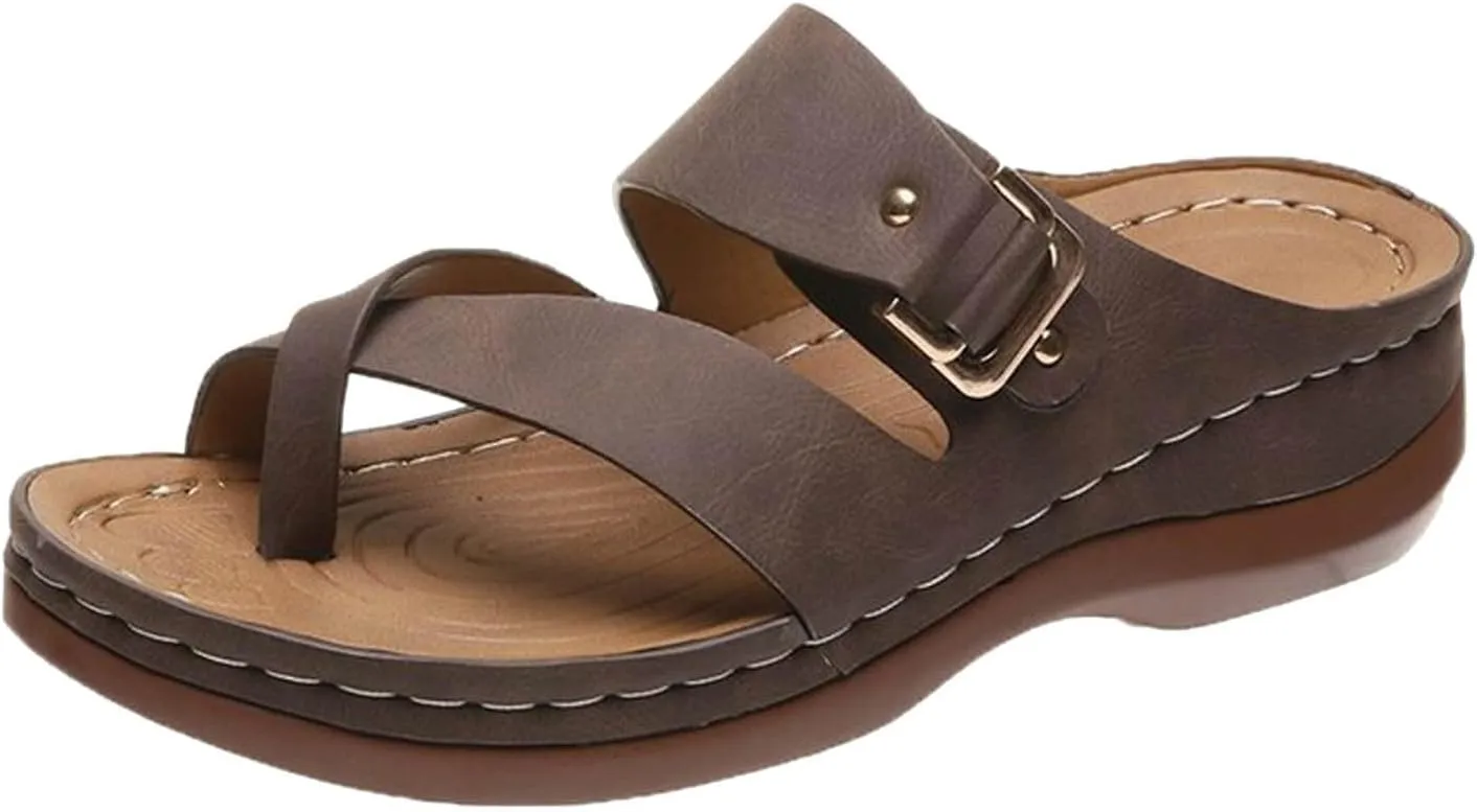 ZSpzx Women Wedge Sandals 2025,Comfortable Plantar Fasciitis Arch Support Orthopedic Slides Breathable Indoor/Outdoor Daily Wear Beach Vacation Slippers Soft Cushion Fashion Toe Ring Slip-On Casual
