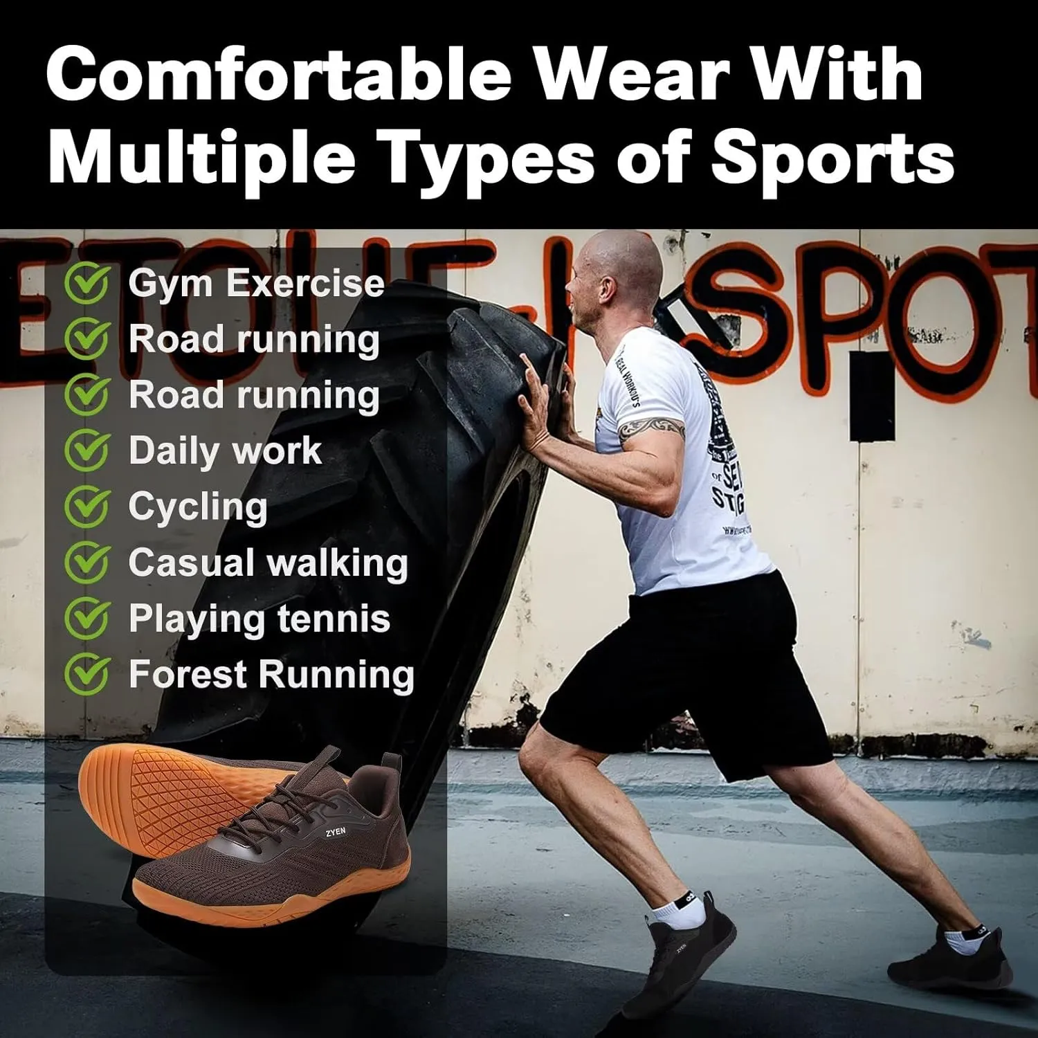 ZYEN Mens Barefoot Shoes Wide Toe Box Trail Running Sneakers Zero Drop Non-Slip Extra Wide Width Walking Shoes Minimalist Wrestling Sneakers Gym Trainer 6.5-13